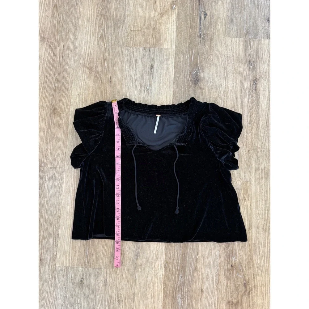 Free People Velvet Top Women S Black Puff Sleeve Tie Neck Boho Witchy Coquette